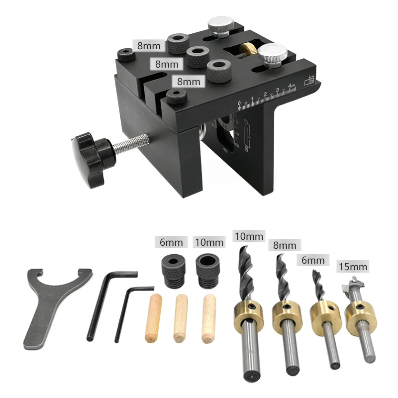 Doweling Jig 6/8/10/15mm Pocket Hole Jig 3 In 1 Woodworking Drill Guide Hole Saw Aluminium Alloy