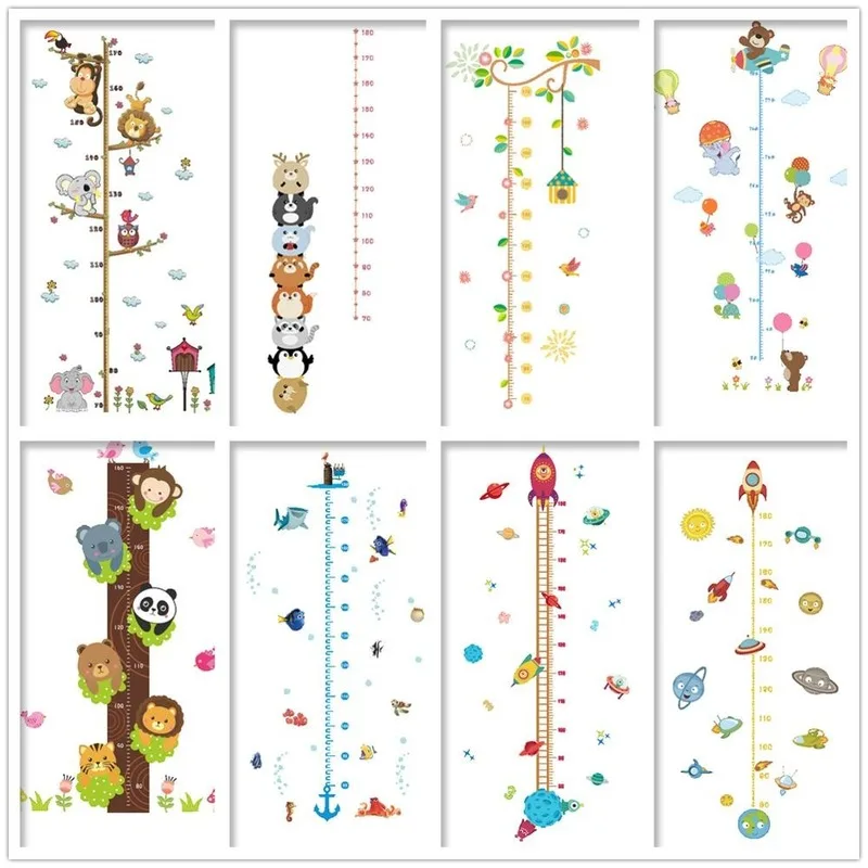 Pegatina de pared de medida de altura de dibujos animados para habitaciones de niños, pegatinas de regla de crecimiento para niños, tabla de crecimiento de calibre, calcomanías escolares, dormitorio de guardería