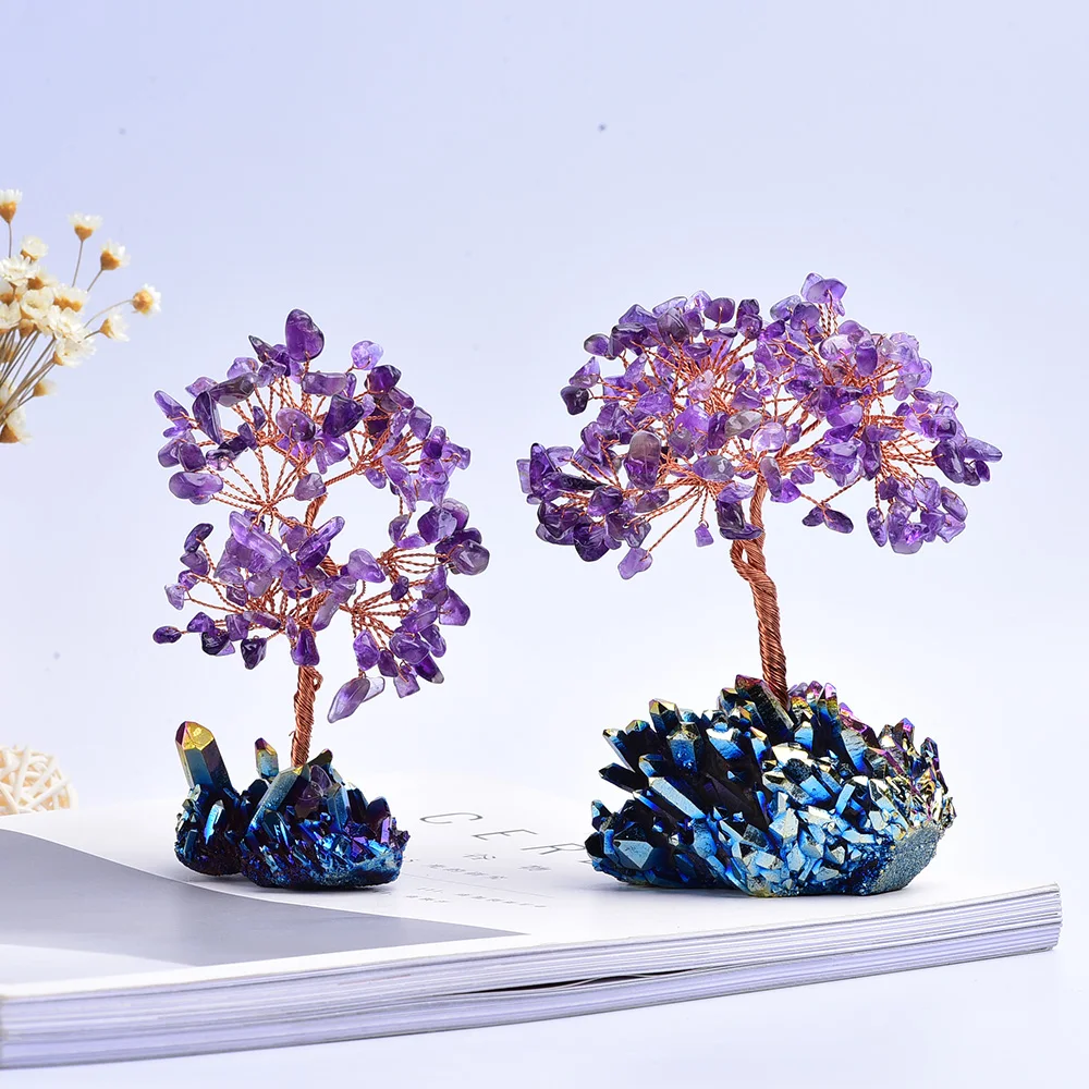 13-14cm 1pc Natural crystal stone Amethyst Quartz Rainbow Crystal Cluster Specimen Lucky tree Healing Christmas decorator