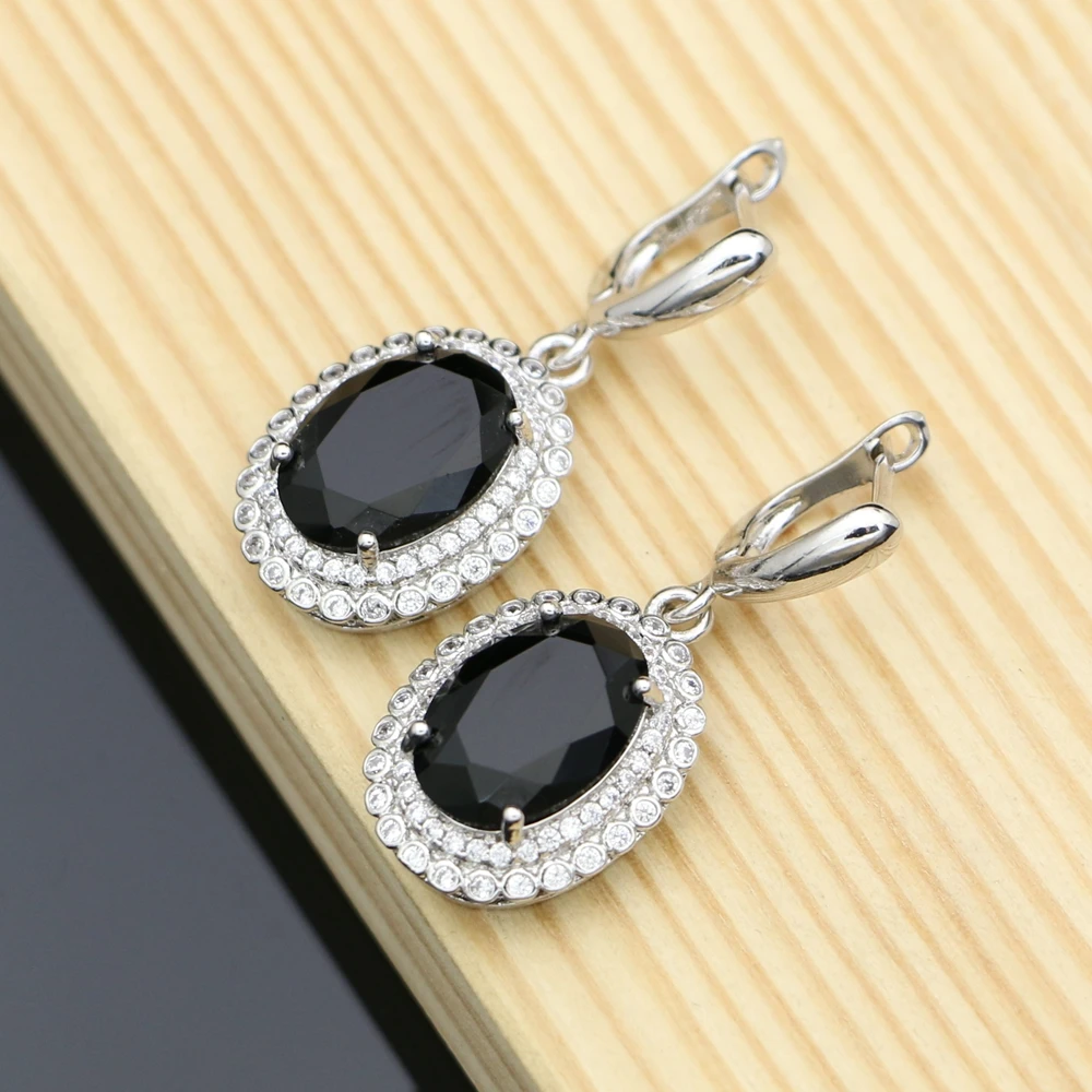 Party Earrings With Stone 925 Silver Jewelry Black Cubic Zirconia Earrings Accessories For Women Dropshipping