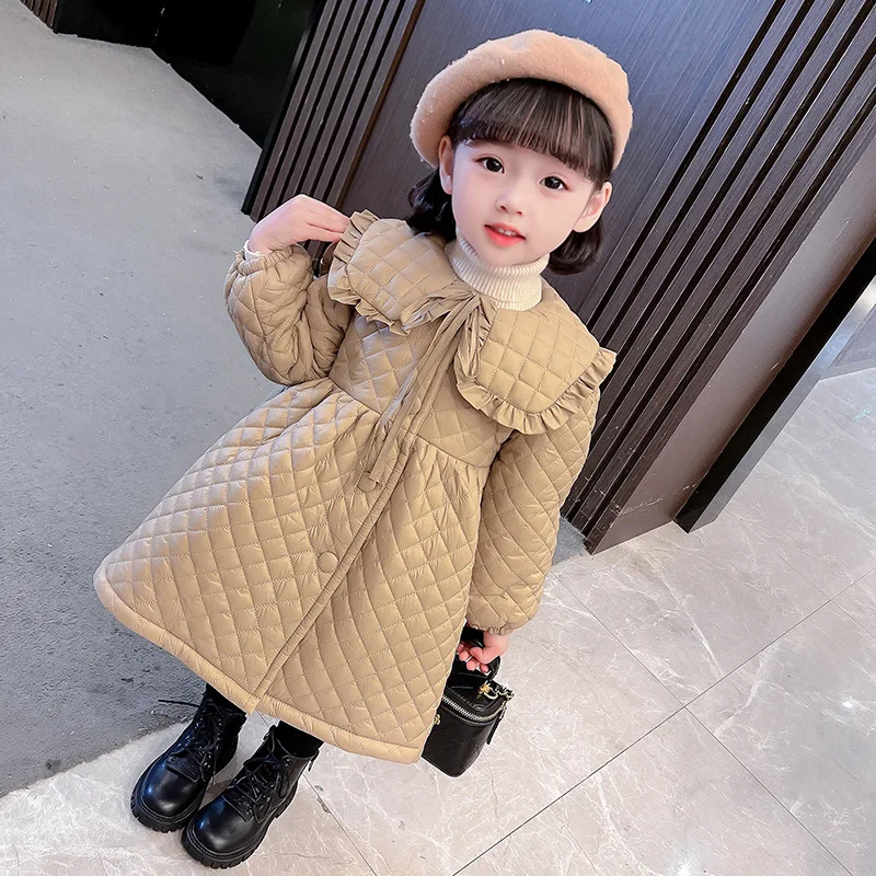 Autumn Winter Girls Coat Sweet Peter Pan Collar Quilted Cotton Velvet Warm Jacket 2-7 Years Baby Kids Overcoat