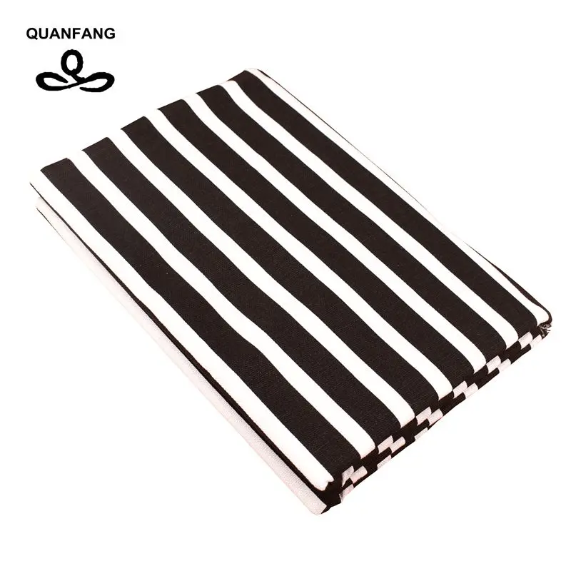 QUANFANG Black & white stripes patterns cotton Canvas Fabric For Handmade Cloth Sofa Curtain Bag Shoes Home Decoration Material