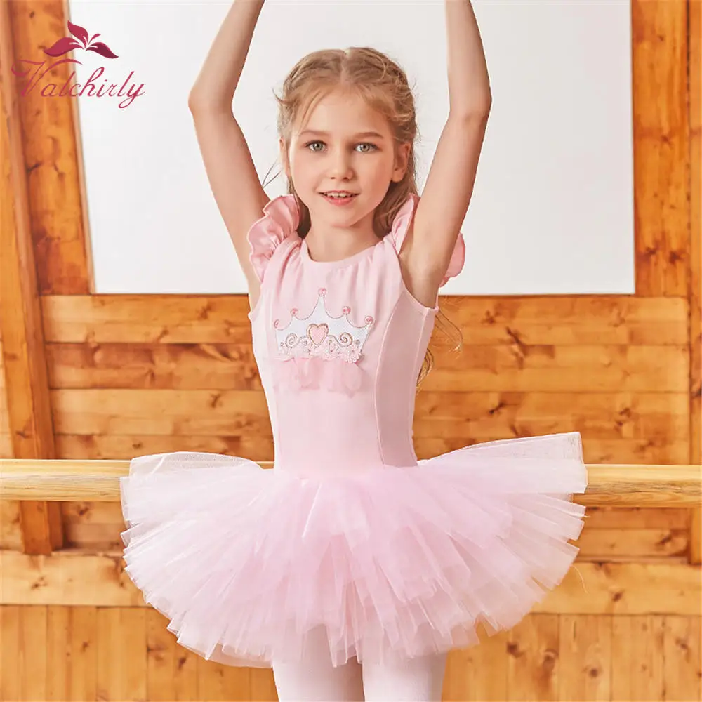 Pink Girls Ballet Tutu Dance Costume Crown Ballerina Dancing Clothes Dance Leotard Dress for Kids