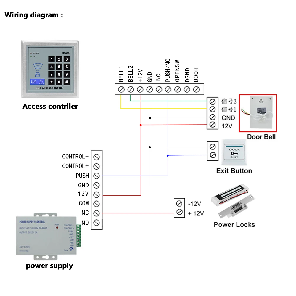 Kabel Bel Pintu DC 12V Kabel Bel Pintu dengan Renyah dan Cerah Ringtone Fungsi untuk Sistem Keamanan Access Control