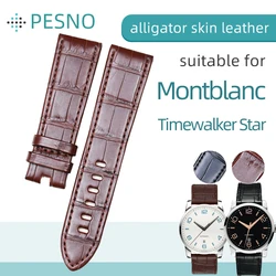 Pesno Black Brown Crocodile Leather Watch Accessories Genuine Leather Straps for Men Suitable for Montblanc Timewalker Star