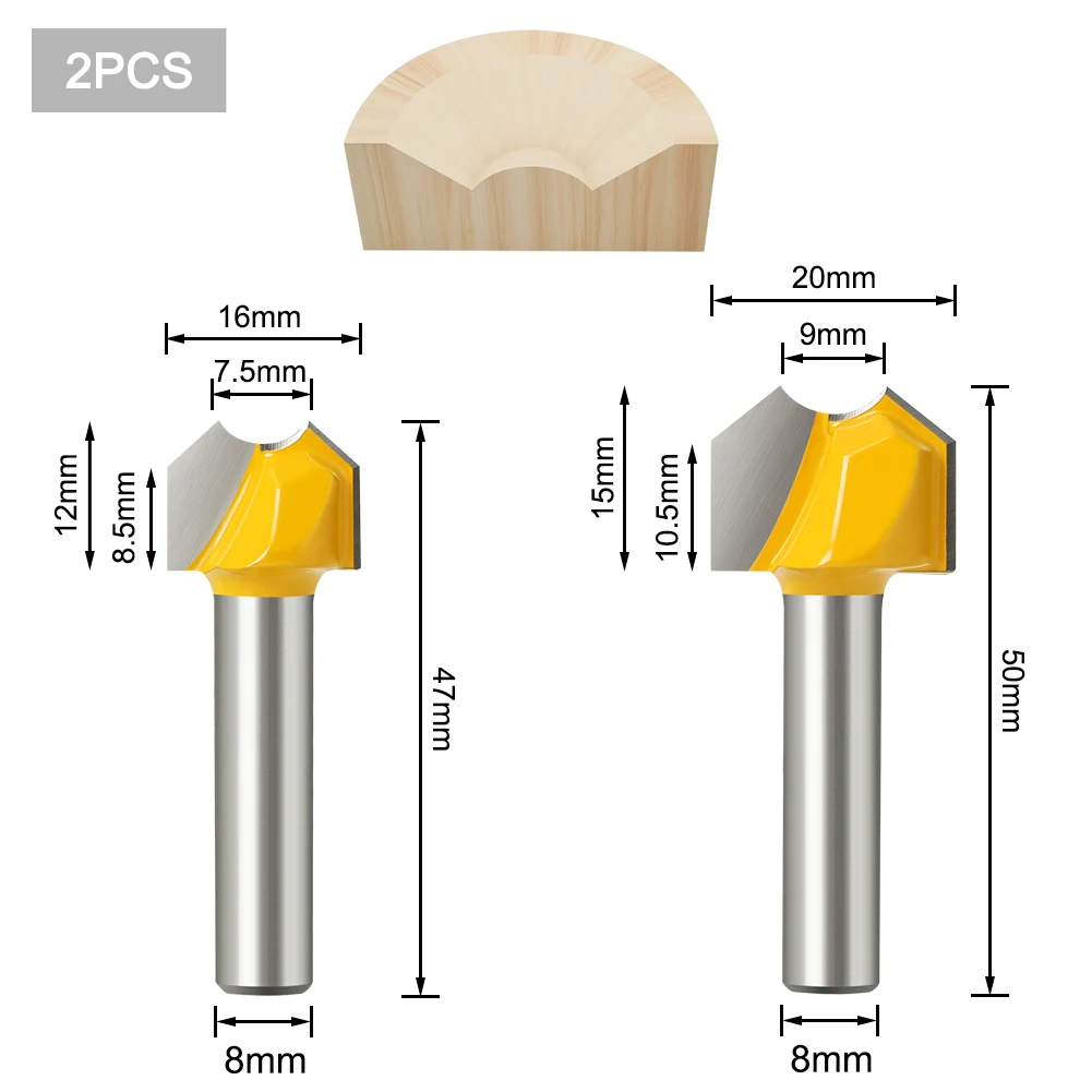 8mm Shank Professional Grade Double Arc Ball Bit Round Over Router Bits Woodworking Engraving Cutter