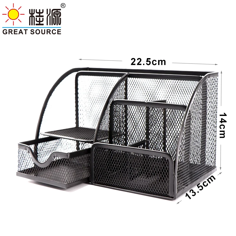 MQQ Durable Stationeries Holder Metal Mesh Basket Desk Commodity Organizer With Drawer Colorful Metallic Lacquer