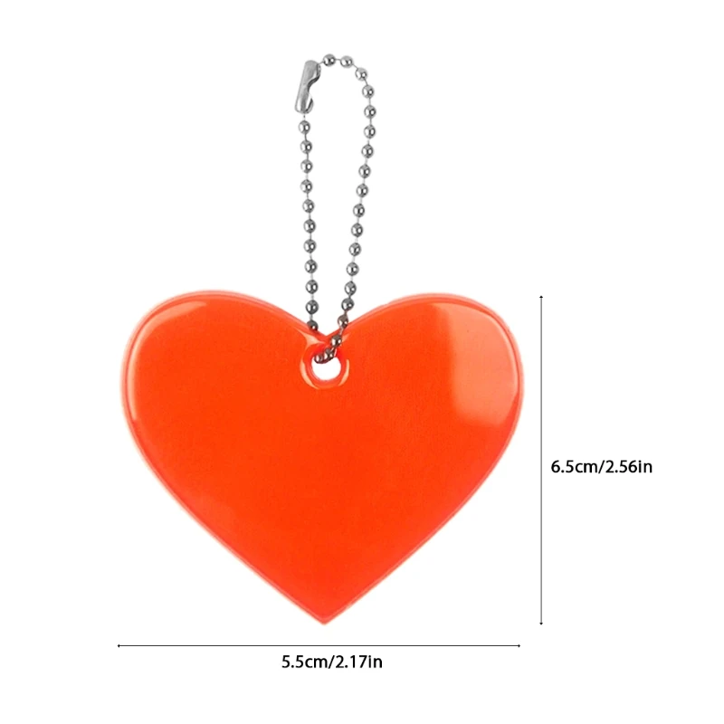 5Pcs Cute Heart Shape Reflective Keychain Bag Pendant Accessories Doft PVC Reflector Keyrings For Visible Safety