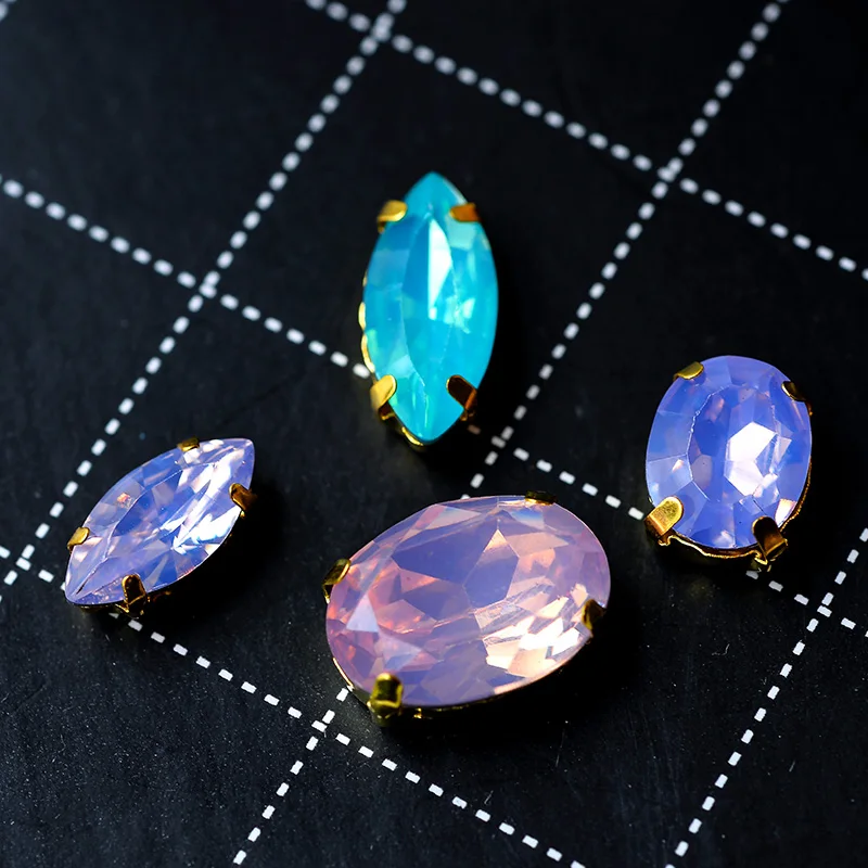 Shiny Super Quality Cheap Opal 12p Waterdrop Navette Oval Sew On Resin Rhinestones Diy/Clothing Jewelry Women Jean Wedding Dress