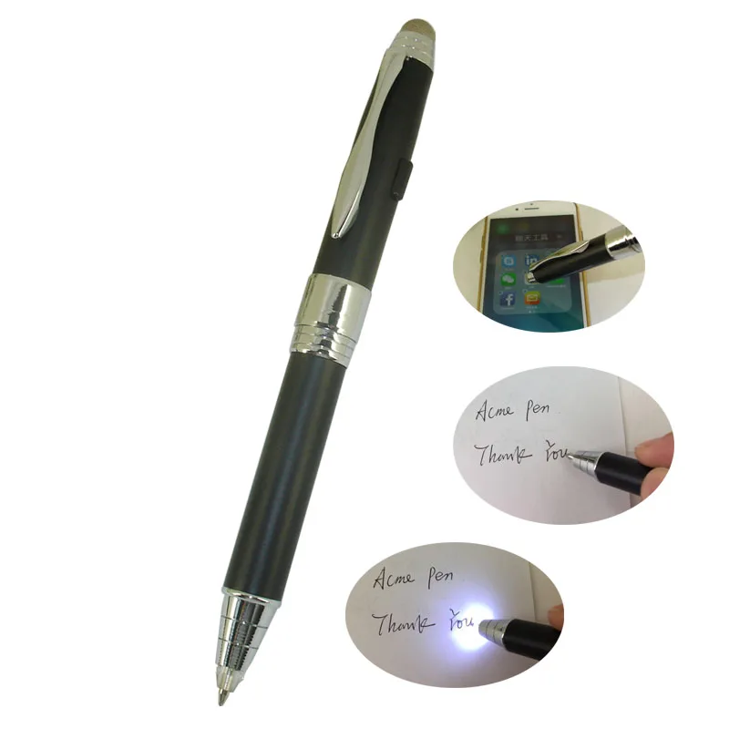 CMECN Newest 3 in 1 Multifunction LED Light Pen with Touch Screen Stylus for IPhone or Smartphone Luxious Black Torch Pen Gifts