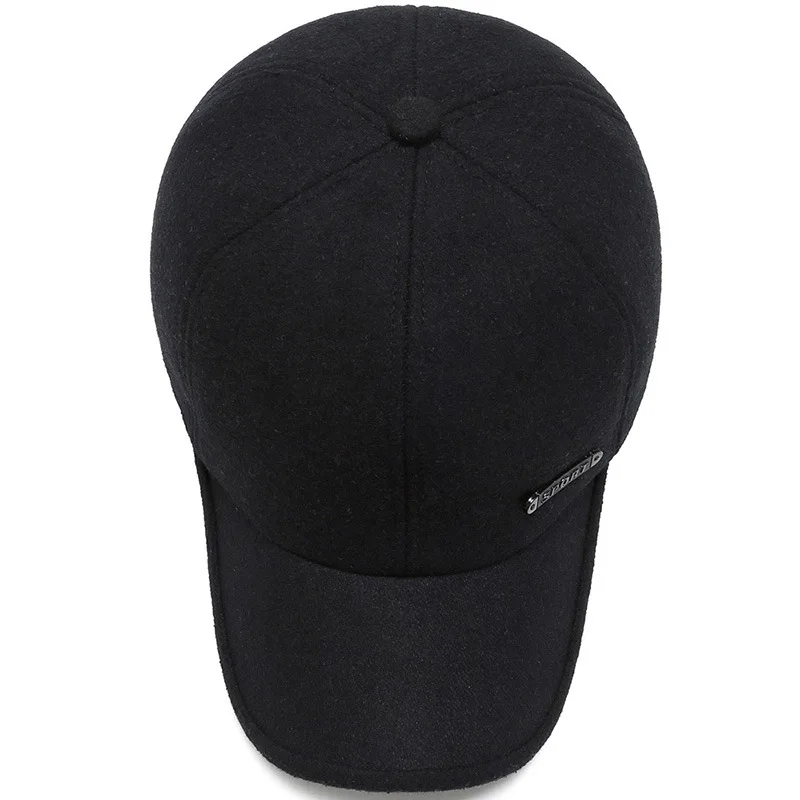 Autumn Winter Warm Windproof Baseball Cap For Men Solid Dad Hat With Earmuffs Male Plus Velvet Thickened Ear Protection Bone L38