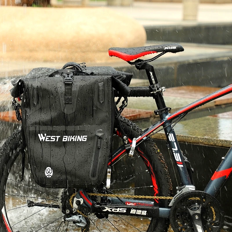 WEST BIKING Bicycle Trunk Bag TPU 100% Waterproof MTB Road Bike Panniers 25L Large Capacity Shoulder Bag Cycling Accessories