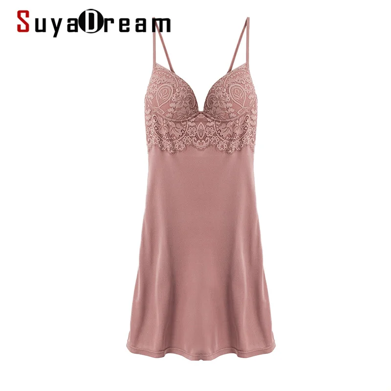 SuyaDream kobiety prawdziwe jedwabne koronki V Neck pełne zrazy anty opróżnione biustonosz usztywniany wygodne koszula nocna czarny biały bielizna