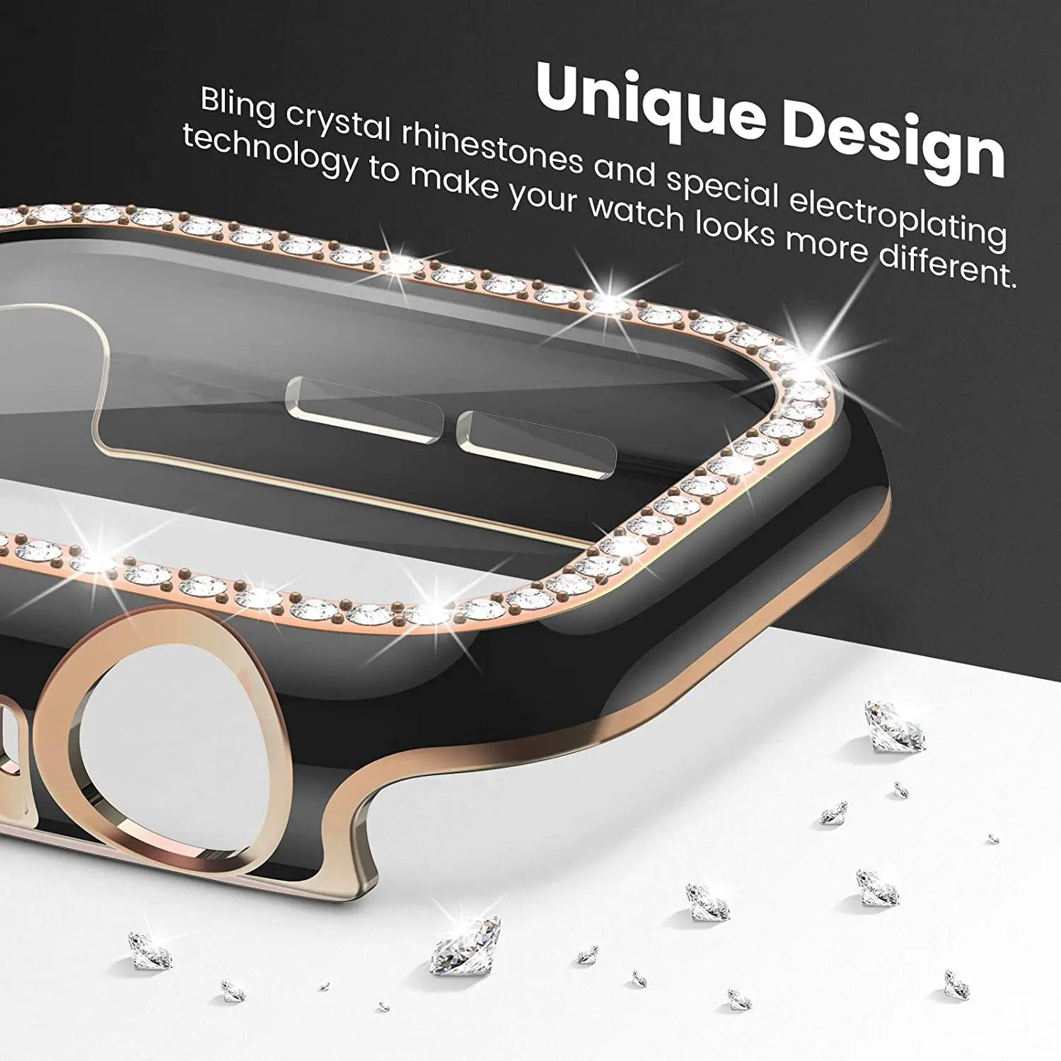 Bling Glass+Cover For Apple Watch case 45mm 41mm 40mm 44mm 42mm 38mm Diamond bumper+Screen Protector iWatch Series 9 SE 8 7 6 5