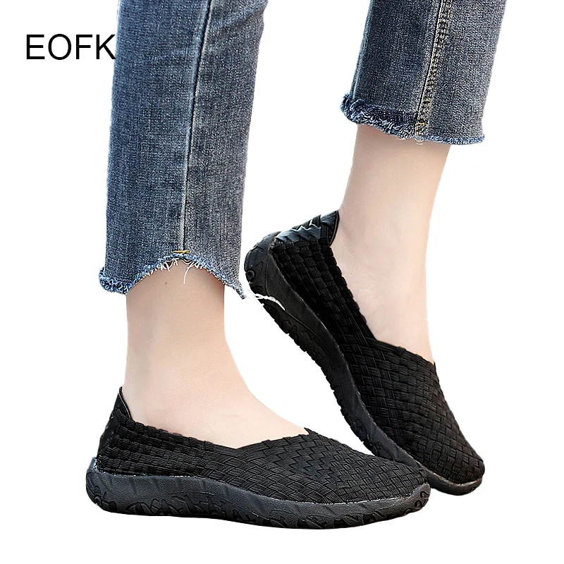 EOFK Summer  Women Flats Loafers Handmade Shoes Woven Sneakers Breathable Soft Casual Comfort Moccasin Ladies Shoes