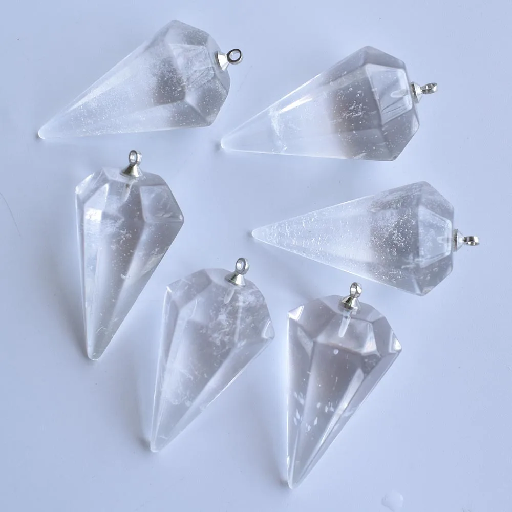 Wholesale 6pcs/lot 2020 new fashion Natural White crystal pyramid Shape Pendants 18x36mm For Necklace jewelry making free