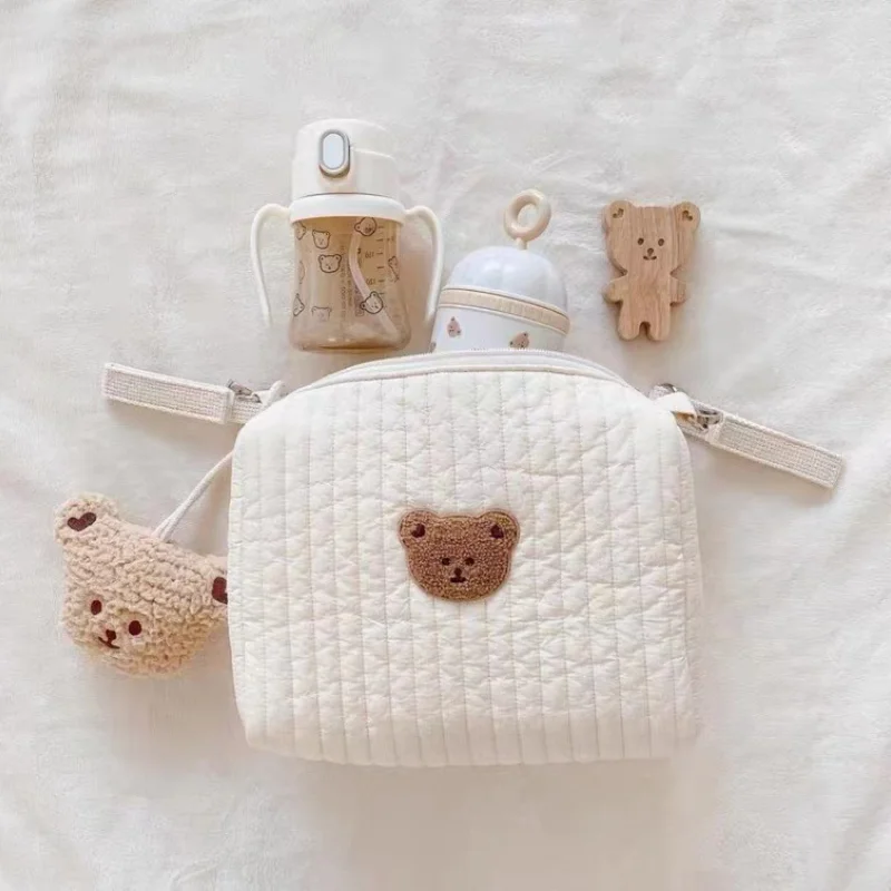 Bear Embroidery Baby Nappy Bag Stroller Diaper Caddies Bags Portable Nappies Storage Toiletry Organizer Mommy Bag for Mom