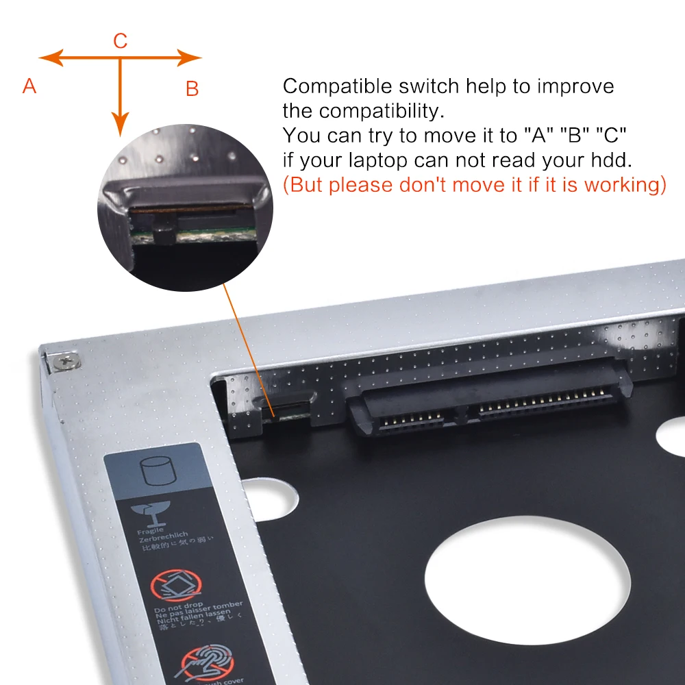 TISHRIC Aluminum Universa 2nd VW HDD Caddy 9.5mm 12.7mm Hard disk Case Enclosure SATA 3.0 Optibay For Laptop DVD-ROM