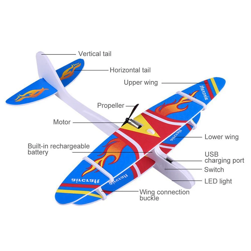 Hot Play Hand Throwing Airplane Electric Plane Foam Airplane Electric And LED Foam Throwing Glider Aircraft Model Outdoor Toy