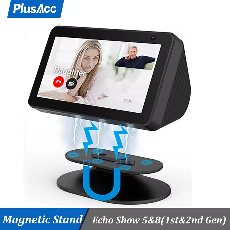 Suporte magnético PlusAcc para Echo Show 8 (1o 2o) 5 (1o 2o 3o) Função ajustável de inclinação giratória para obter boa visualização/ângulo de câmera