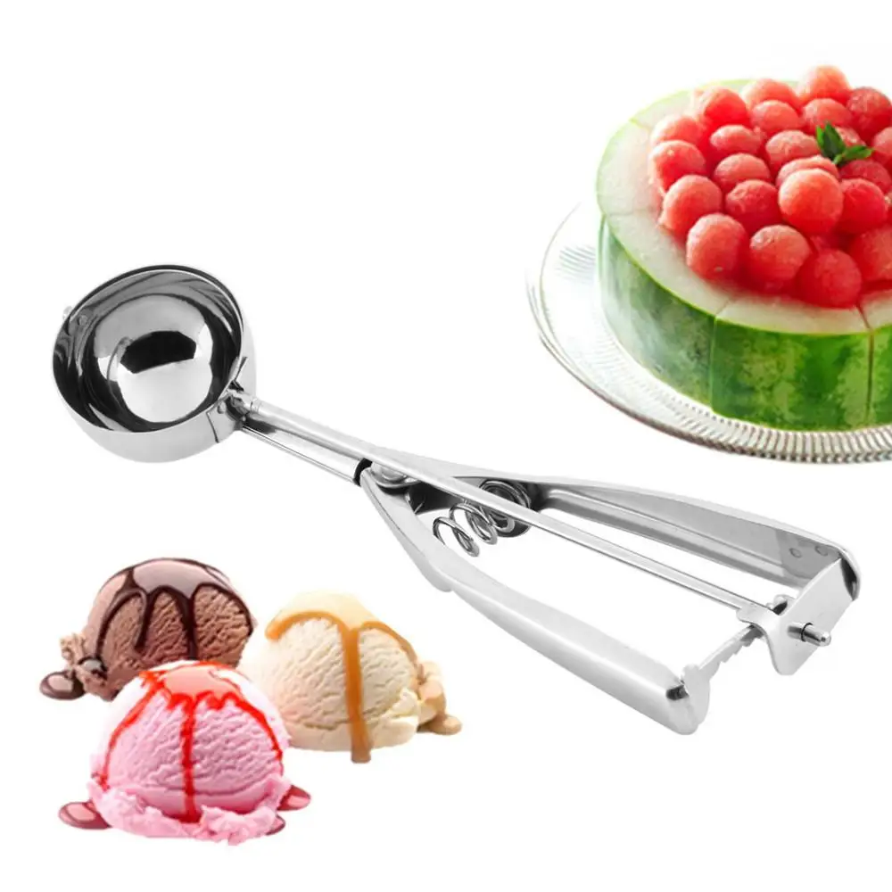 27 New Kitchen Ice Cream Mash Potato Scoop Stainless Steel Spoon Spring Handle Kitchen Accessories Wholesale 3 size for choose