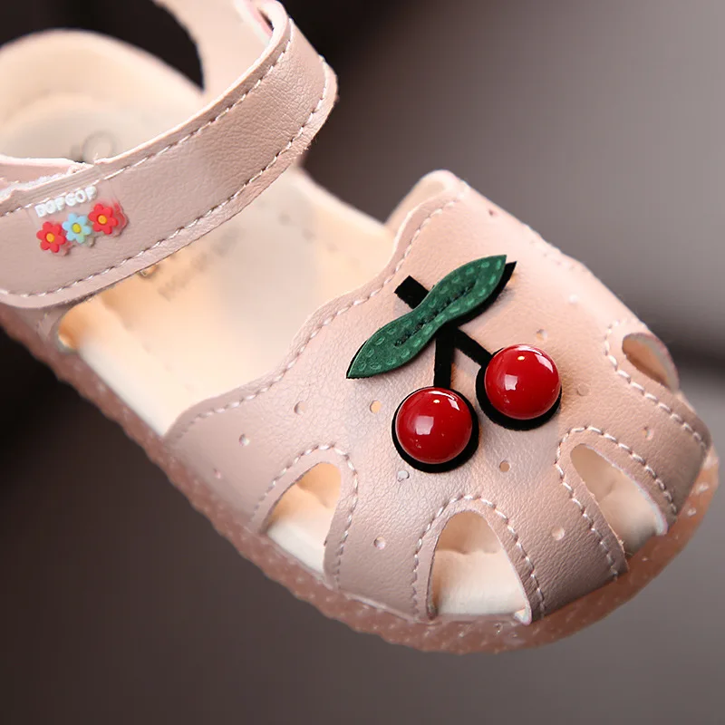 Summer Baby Girls Sandals Cute Cherry Closed Toe Toddler Infant Kids Shoes Princess Walkers Little Girls Shoes Sandals CSH931