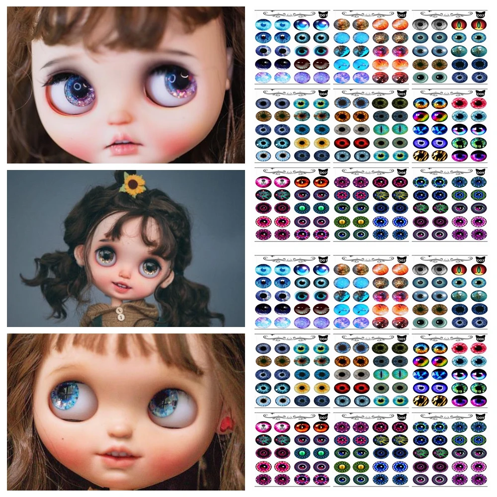 New 10 Pairs/set DIYEyechips Pattern Blyth Dolls Eye chips paper Pattern Rainbow Shinning Color for 1:6 Dolls Eye DIY Tools