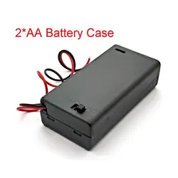 2AA 3V Black Battery Holder Connector Storage Case Box ON/OFF Switch With Lead Wire lightweight