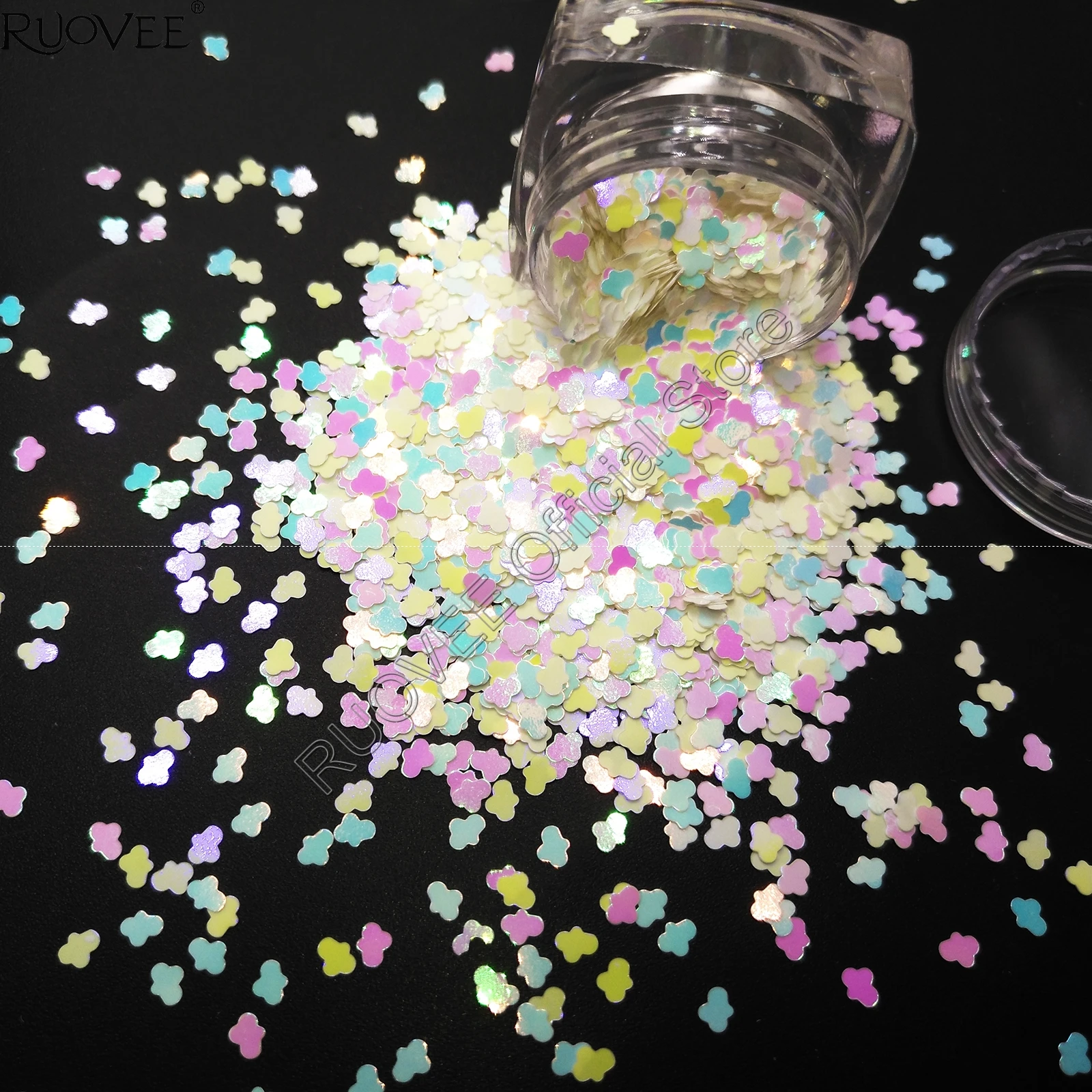 Iridescent Pearl White Colorful Light Nail Glitter Mix 3MM Clouds Chunky Spangle Shape for Facepaint Makeup Tumbler Craft JAR