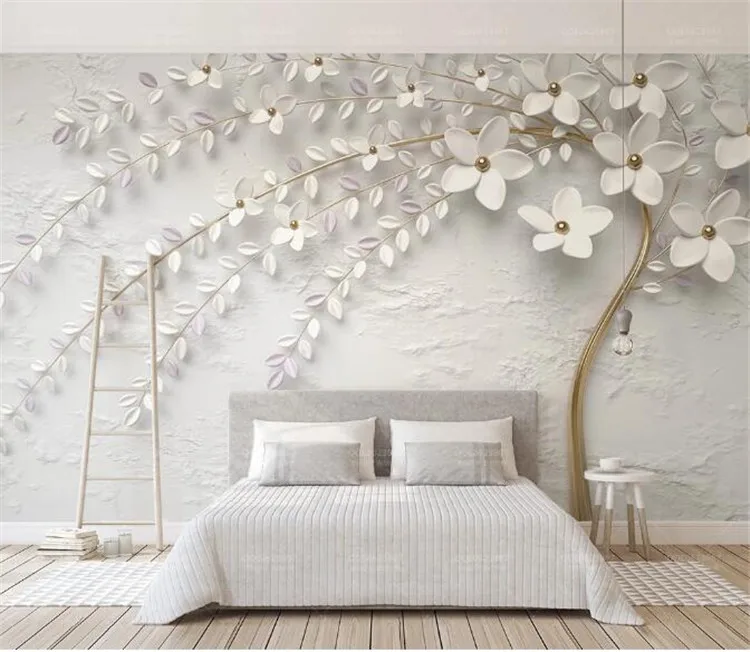 

Custom Mural Wallpaper 3D Stereo Embossed White Flower Branch Photo Wall Paper Living Room Bedroom Home Decor 3D Papel De Parede