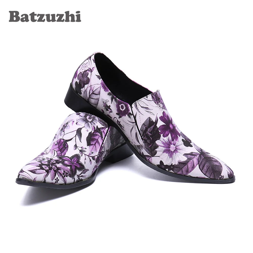 

Batzuzhi Print Flowers Formal Leather Dress Shoes for Men Handmade Men Leather Shoes Pointed Toe Party and Wedding Shoes Male