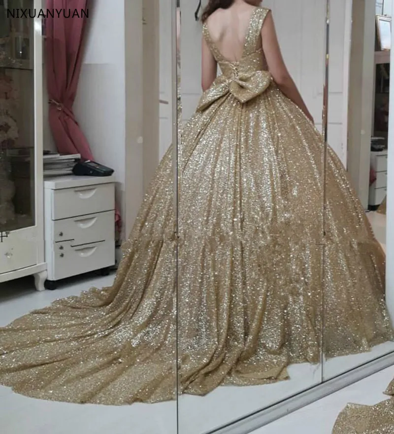 Vestidos De quinceañera con lentejuelas doradas brillantes, vestido De baile dulce De talla grande, vestido De graduación, corsé De corazón hinchado, 15