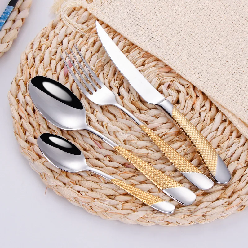 Fashion Golden Dinnerware Set 18/10 Stainless Steel Dinner Knife Fork Cutlery Set Service Silverware Flatware Drop Shipping