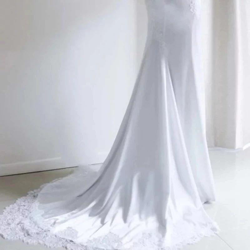 Eleganckie Mermaid suknie ślubne koronkowe długie rękawy Sexy bez pleców księżniczka Bride sukienki na przyjęcie illusion Custom Made Robe De Mariee