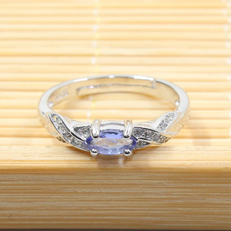 Fashion tanzanite silver ring 3 mm * 6 mm natural VS tanzanite ring for girl solid 925 silver tanzanite engagement ring for lady