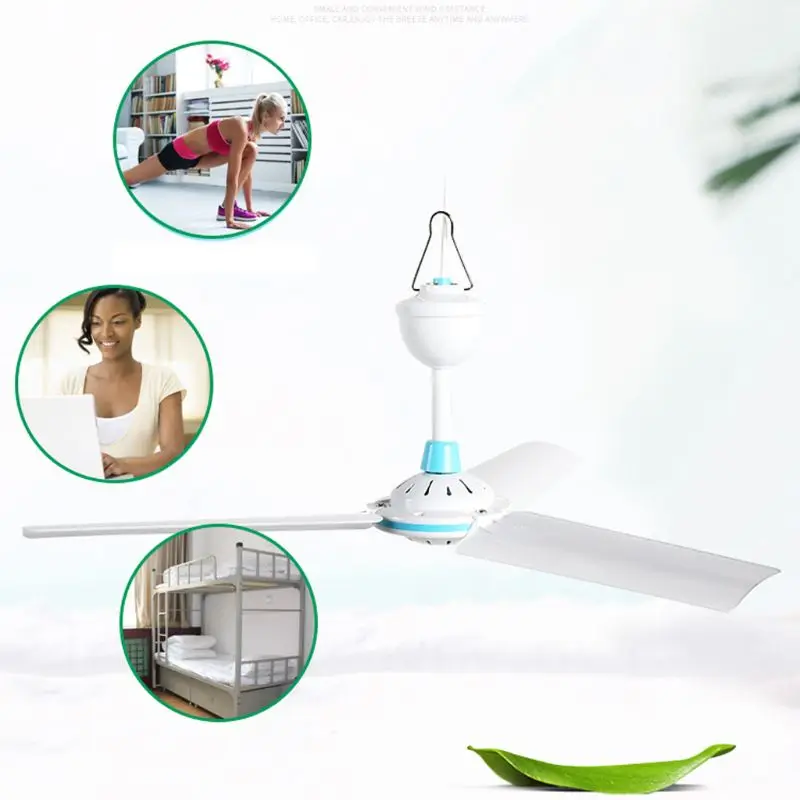 Household 12V Ceiling Fan Air Cooler Hanging Tent Fans with 2.4m Cable for Home Bed Camping Outdoor Office Barbecue