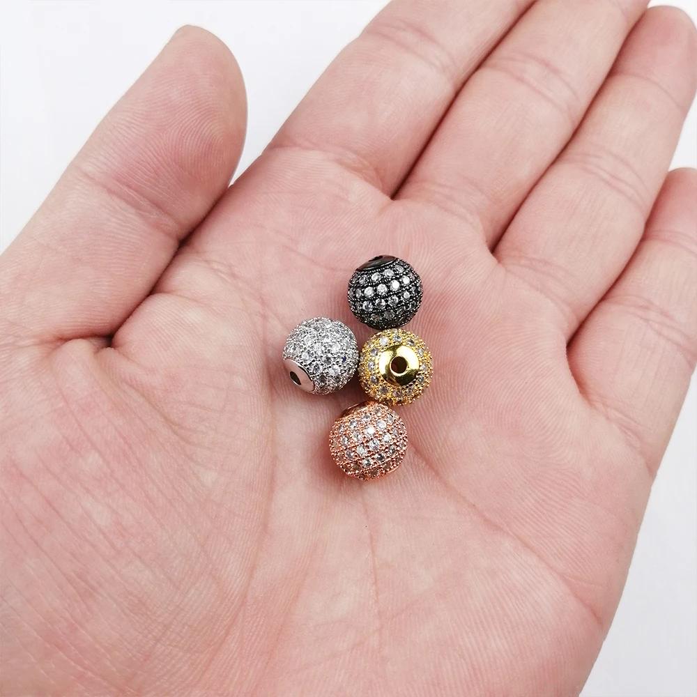 WLYeeS 6 8 10mm Micro Pave White Crystal Round Space Loose bead Charms Metal Copper Ball for Jewelry Bracelet earring DIY Making