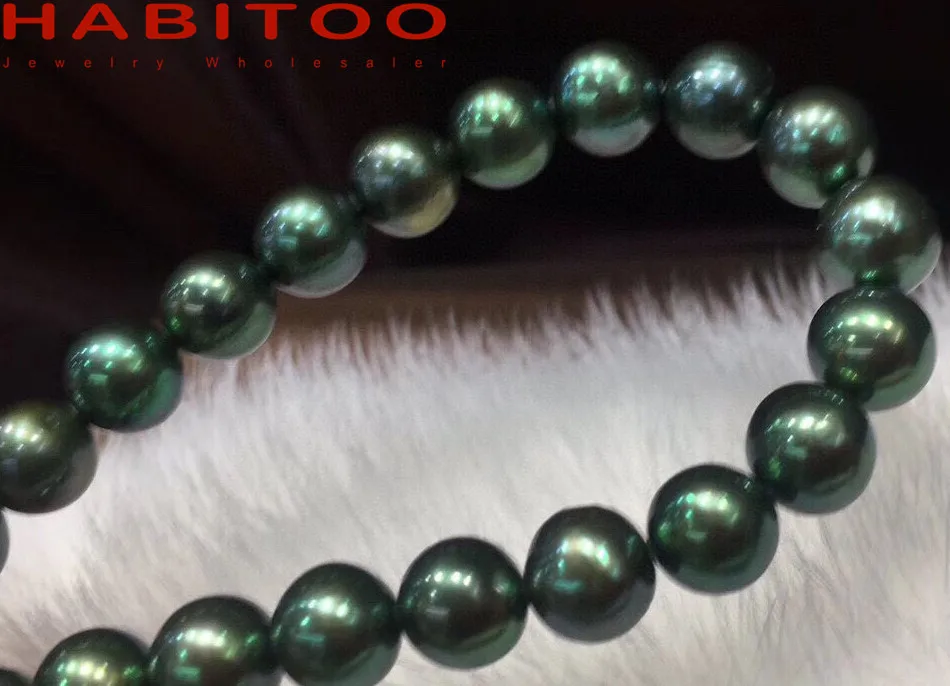 

HABITOO 8-9mm Perfect Round Freshwater Peacock Green Pearl Necklace Charm Gifts Girlfriends Gift