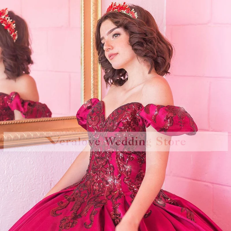 2021 cekinowa sukienka na Quinceanera Off ramię suknia słodka 16 sukienka Vestidos De 15 Anos sukienki na przyjęcie rozmiar niestandardowy