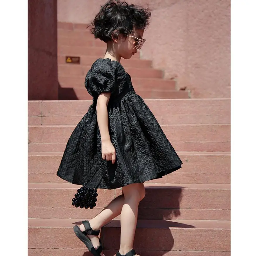 

2020 spring summer new black dress children Square Collar holiday dress kids mini dress party dress ins ws1460