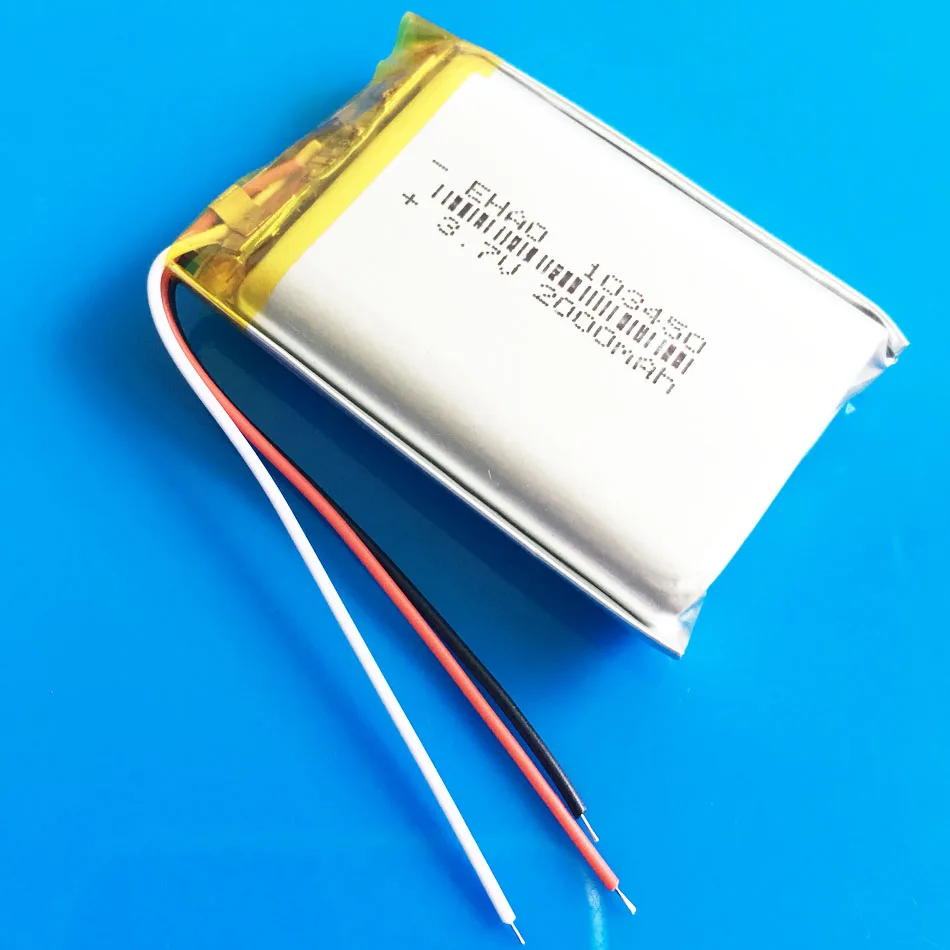 3 szt. 3.7V 2000mAh polimer akumulator litowy 103450 + 3 przewody do rękawice rozgrzewające GPS DVD zestaw słuchawkowy do kamery e-book