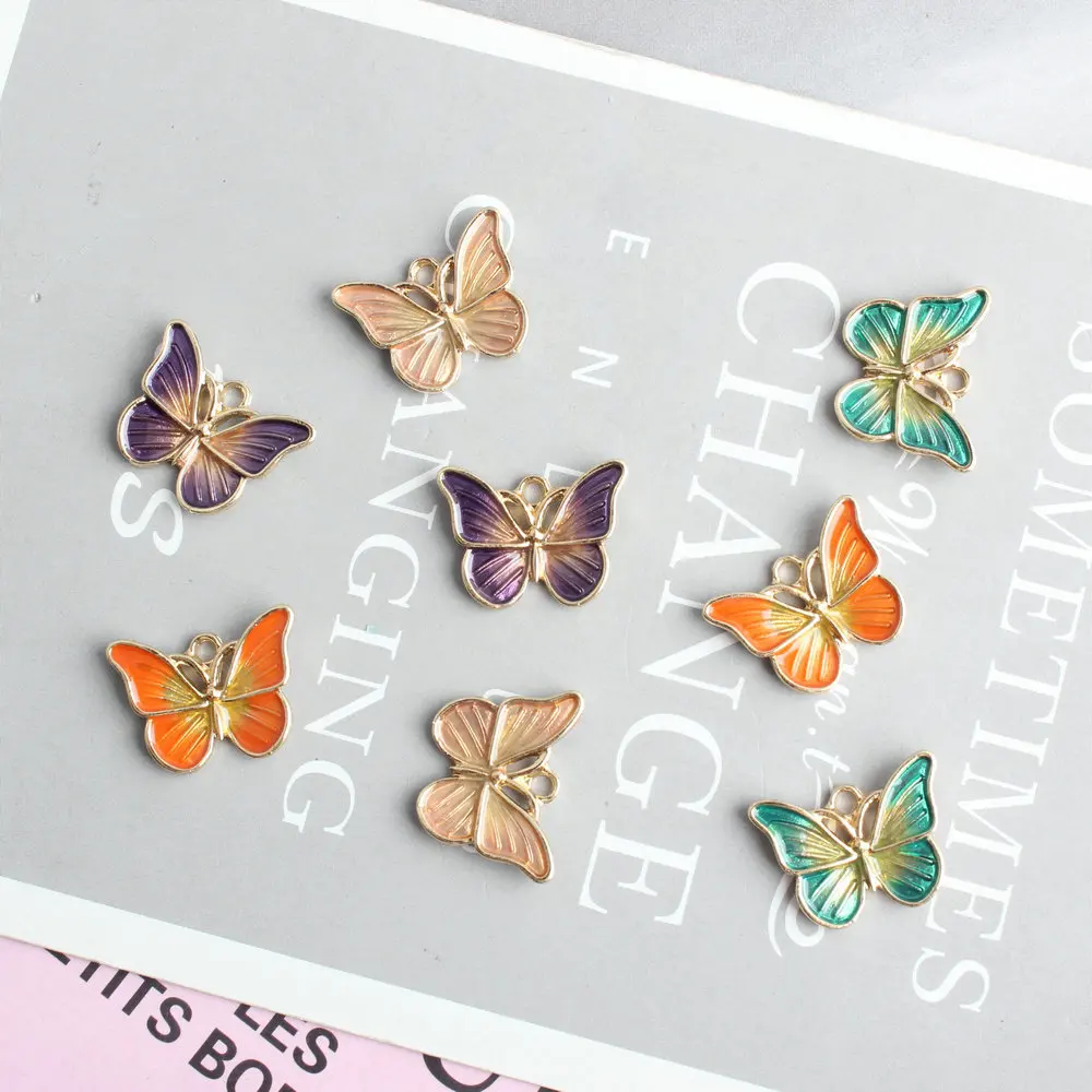 

Wholesale 100pcs Double Colors Enamel Alloy Butterfly Jewelry Charms Ornament Accessories Gold Tone DIY Earring Pendants