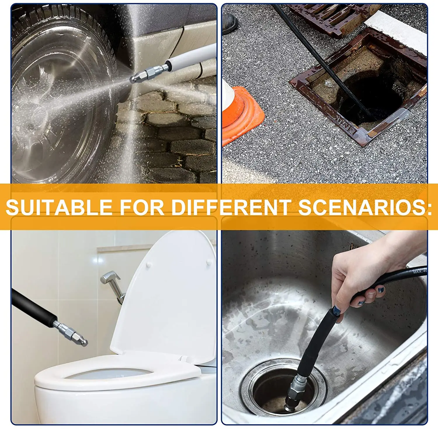 1/4＂3/8＂Quick connector Sewer Cleaning Nozzle High Pressure Washer Drain Sewer Cleaning Jetter 1 Front 3/6 Rear Cleaning Nozzle