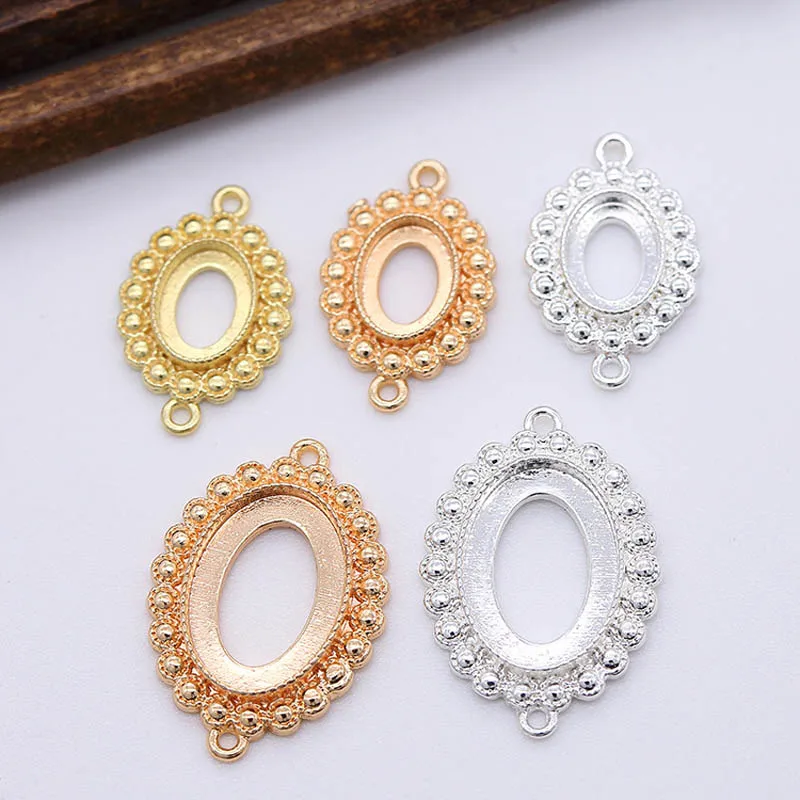 20pcs Brass Casted Open Back Oval Bezels Connectors Setting Blanks Pendant 6x8mm 10x14mm Cameo Base Jewelry Making Accessories