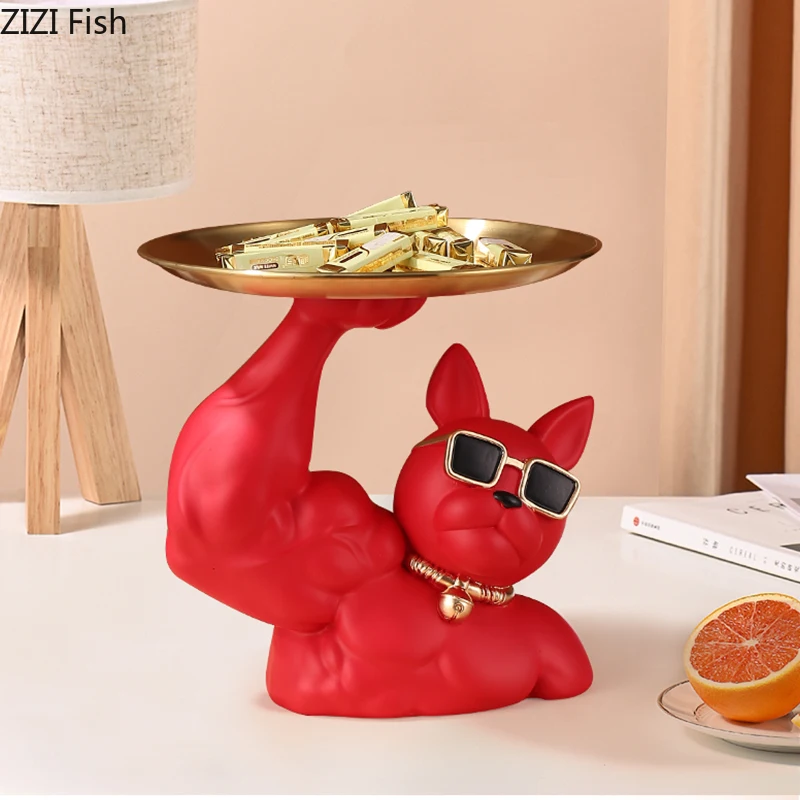 

Creativity Tray Desktop Storage Ornaments Dog Simulation Animal Cartoons Lovely Sunglasses Dog Figurines Modern Home Decoration