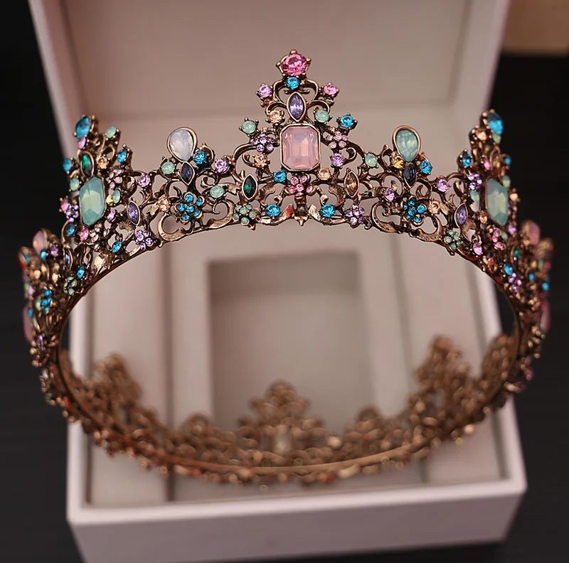 Baroque Vintage Color Jelly Crystal Round Bridal Tiara Crown Black Rhinestone Pageant Diadem Veil Tiara Wedding Hair Accessories image 3