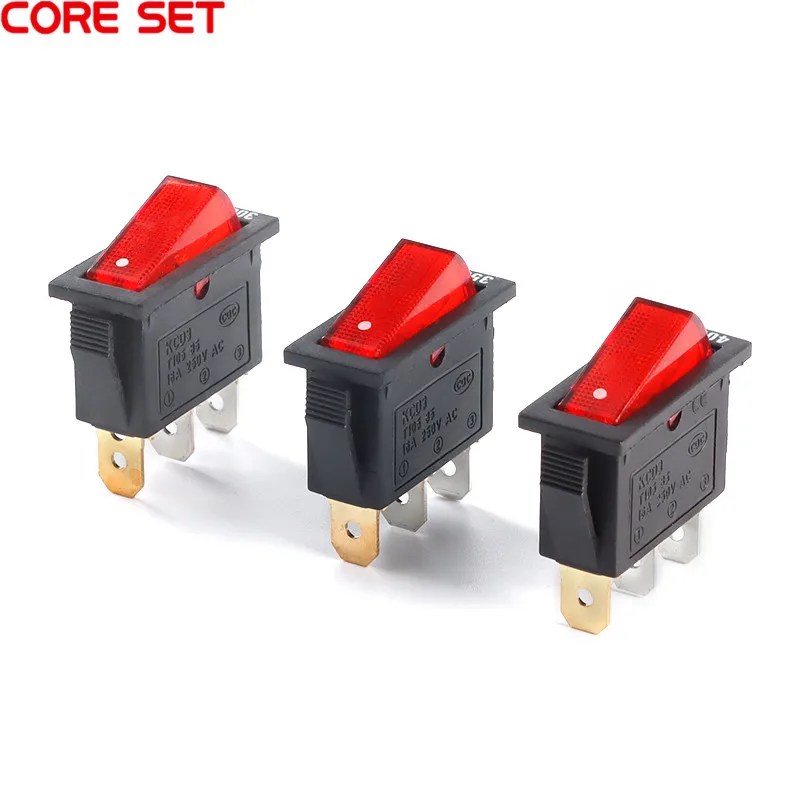 5Pcs KCD3 Rocker Switch Transparent Red LED Light 3 Pins 2 Gears 16A Silver Contact Switch Power Button Switch 800W-4000W 8 Type