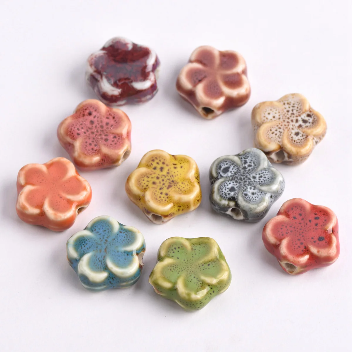 10pcs Flower Shape 16mm Handmade Fancy Glaze Ceramic Porcelain Loose Spacer Beads lot for Jewelry Making DIY Crafts Findings