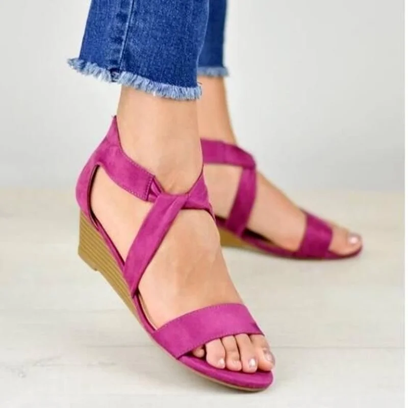 

2022 Summer New Plus Size 43 Women Sandals Flock Fashion Wedges Platform Shoes Woman Gladiator Casual Gladiator Ladies Sandals