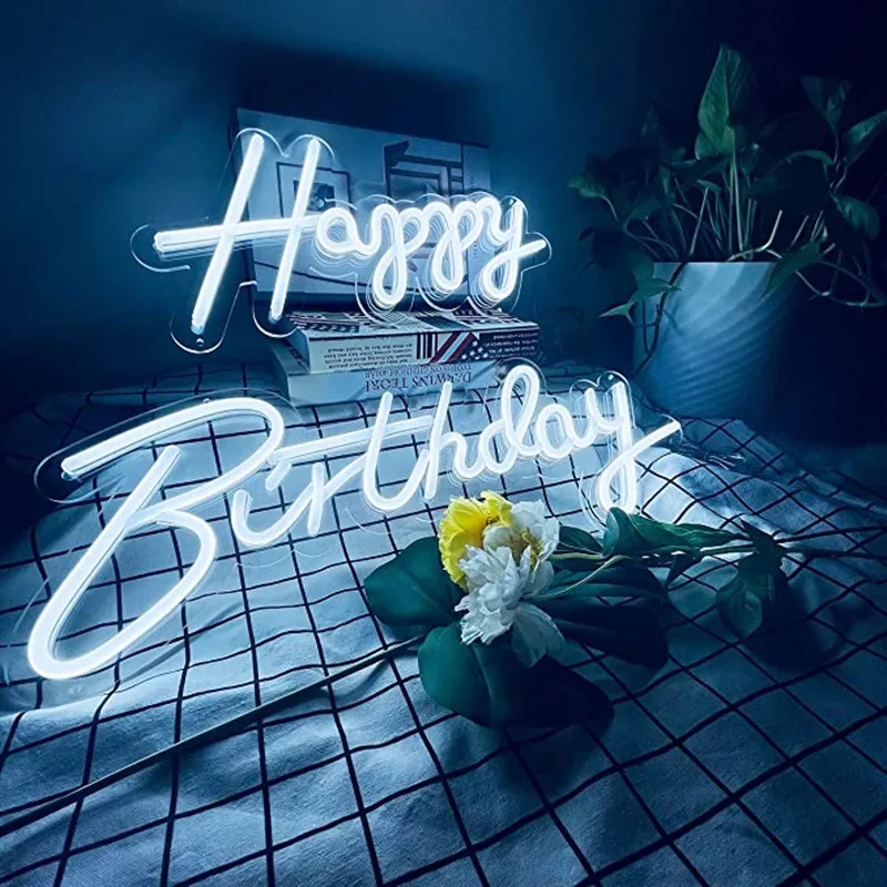 23 ''x 16 ''led Light Happy Birthday insegne al Neon Light Party Flex acrilico trasparente Neon Light Sign Bar Home Decor Decor Lamp